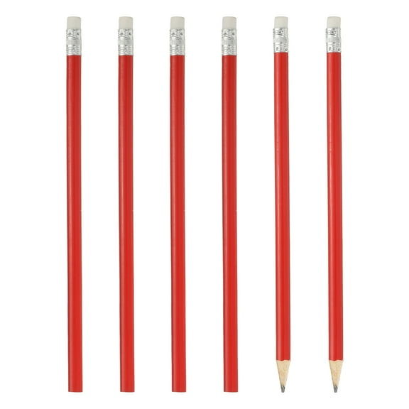 Uxcell Round Wooden Pencils Bulk, 6 Pack HB Graphite Pencils with Eraser for Office Supplies, Engineering Marking Writing Art Drawing Supplies, Red