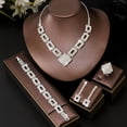 thumbnail image 4 of AEXTO Elegant Silver Square Rhinestone Jewelry Set for Women Geometric Link Collar Necklace, Earrings, Eternity Bracelet & Ring Luxury Full Crystal Wedding Party Accessories, 4 of 5