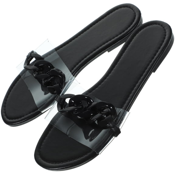 OULII 1 Pair Black Flat Sandals for Women, Comfortable Slippers, Stylish and Breathable Footwear