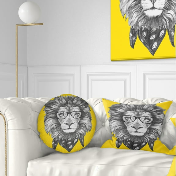 Designart Lion with Glasses and Scarf - Animal Throw Pillow - 12x20