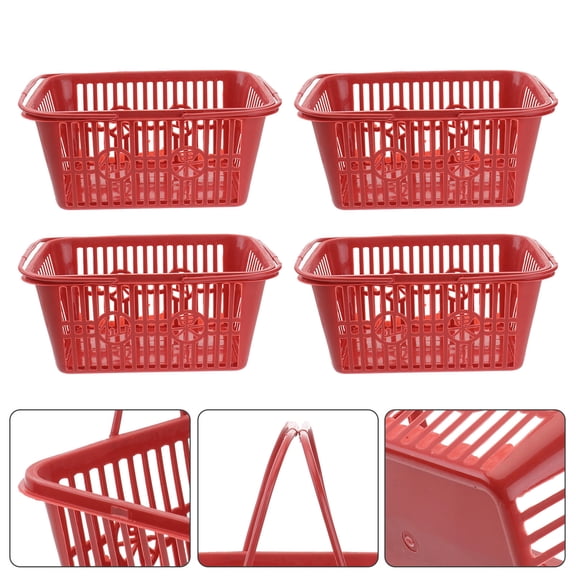 HOOWIFFY Portable Red Plastic Storage Baskets with Double Handles for Home Organization and Fruit Storage