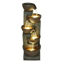 Hi-Line Gifts LED Lighted Stacking Bowl 4-Tier Outdoor Garden Water Fountain- 31.75"