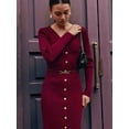 thumbnail image 4 of Women'S 2025 Fall Trendy Midi Sweater Dress Casual V Neck Long Sleeve Ribbed Knit Winter Bodycon Dresses Wine Red S, 4 of 7