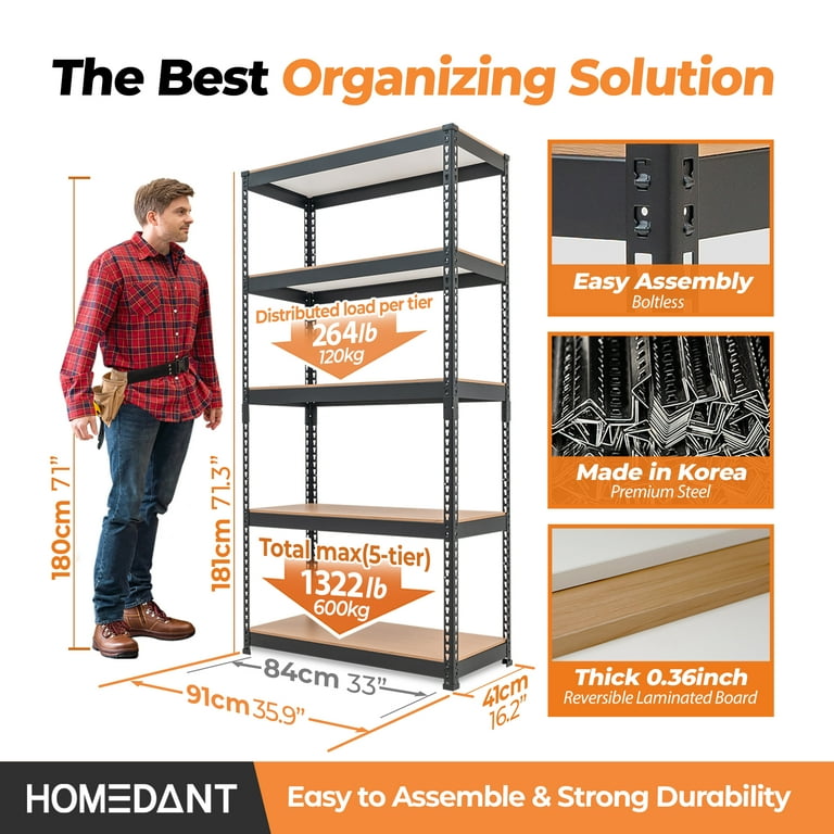 Style Selections Steel 5-Tier Utility Shelving Unit (47.7-in W x