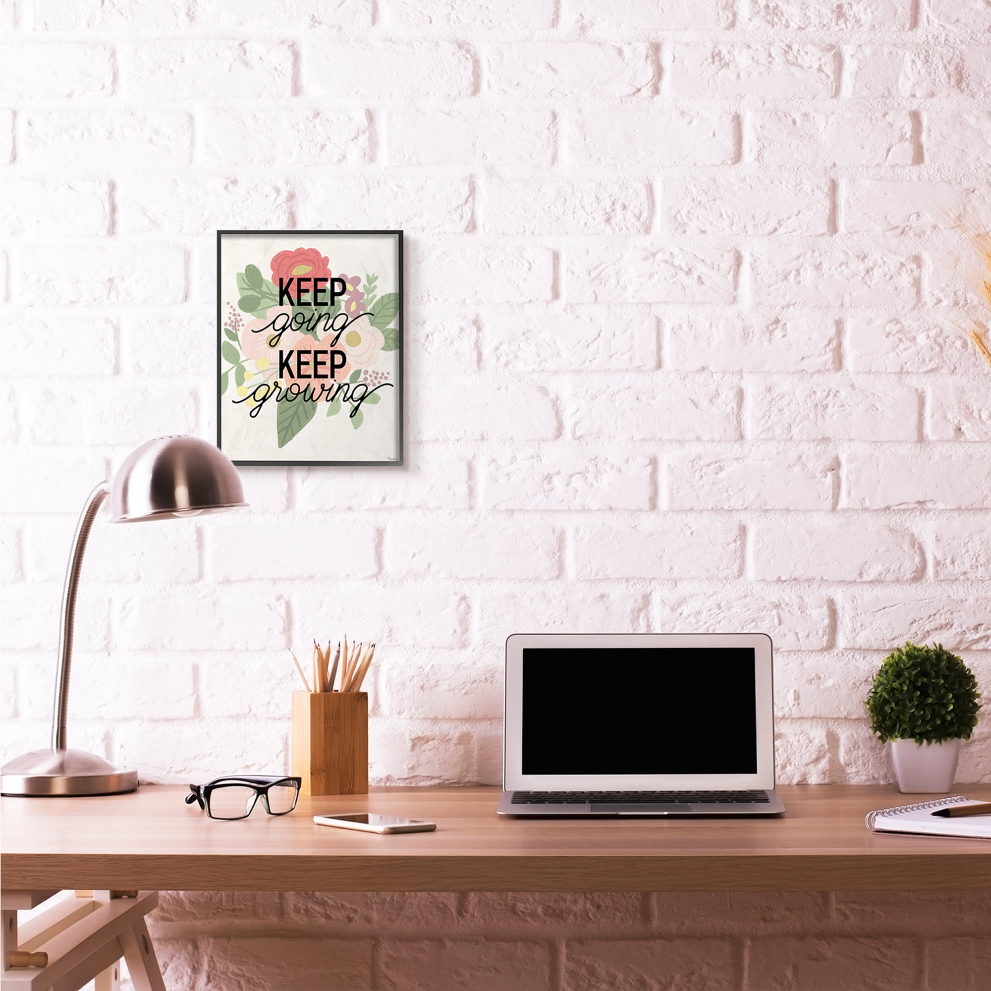 Stupell Industries Keep Growing Flower Drawing Inspiring Word Design Graphic Art Black Framed Art Print Wall Art, 11x14, by Gigi Louise