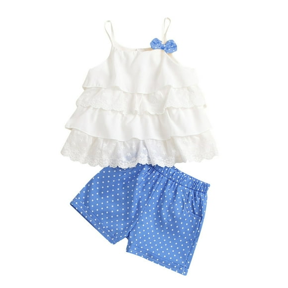 COM1950s Shorts pour Filles, Pantalons Bébé Fille, Ensemble Princesse Été Haut en Dentelle Pantalon à Pois Ensemble Deux Pièces Manches Courtes Col Rond Haut/chemise Ensemble, Shorts Bébé Fille, Pantalons pour Filles, Pantalons Filles Taille 6