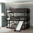 thumbnail image 2 of Triple Bunk Bed Full over Full over Full, Convertible into 3 Full Beds, or 1 Bunk Bed & 1 Platform Bed, Wood Triple Beds Frame with Slide, Ladders and Guardrail, No Box Spring Needed, Espresso, D3825, 2 of 10