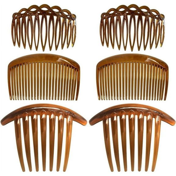 Hair Combs Slides, Pack of 6 Plastic French Side Combs for Women Girls (Brown)