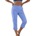 thumbnail image 2 of MHOSTAFH Women's Cotton Linen Capris Lightweight Summer Elastic Waisted Split Side Cropped Trouser Casual Sports Capri Pants with Pockets, 2 of 8