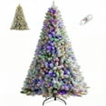 thumbnail image 3 of 9FT Prelit Snow Flocked Christmas Tree, Artificial Christmas Tree with 550 Warm White & Color LED Changing Lights Easy Assembly/Metal Stand/Hinged, 3 of 7