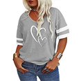 thumbnail image 2 of Delayuji Women's Spring/Summer V Neck Loose Casual Love Printed Color Blocked Short Sleeve T Shirt Gray Xl Polyester,Spandex Short Sleeve Shirts for Women, 2 of 5