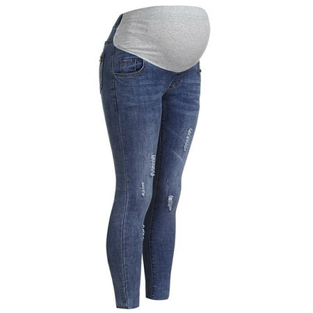 MORESEC Women Stacked Pants Ripped Jeans Under The Belly Skinny Jeggings Cute Distressed Jeans Comfy Stretch Pants Wireless Bralette Maternity Nursing & Maternity Nursing Bras For Pumping