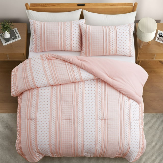 Peace Nest All Season Warmth Clipped Microfiber Comforter Set, Pink, King