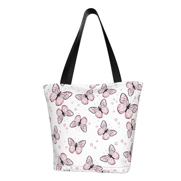 Fotbe Pink Butterflies (2) Pattern Beach Tote,Shoulder Handbag,Spacious Tote Bag,Lightweight Travel Bag,Versatile Shopping Bag