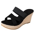 thumbnail image 4 of Rokment Womens Wedges High Heels Dress Slides Sandals Ladies Stylish Simple Denim Cross-Band Platform Chunky Heeled Slip on Summer Casual Height Increasing Dressy Slippers Light Blue Size 9, 4 of 5