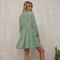 thumbnail image 4 of PIKADINGNIS Solid Long Sleeve Loose Casual Dress Women Autumn Ruffles Pink Green Mini Dresses Woman New V-Neck Pleated Dress, 4 of 6