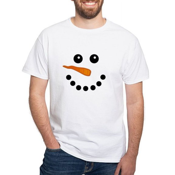 CafePress - Snowman Face T Shirt - Men's White Classic Cotton T-Shirts