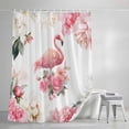 thumbnail image 4 of Pink Flamingo Shower Curtain Set, Waterproof Shower Curtains for Bathroom, Watercolor Flowers Spring Floral Washable Fabric Cloth Bath Curtain for Bathtub Decoration with Hooks 66x72 Inches, 4 of 9