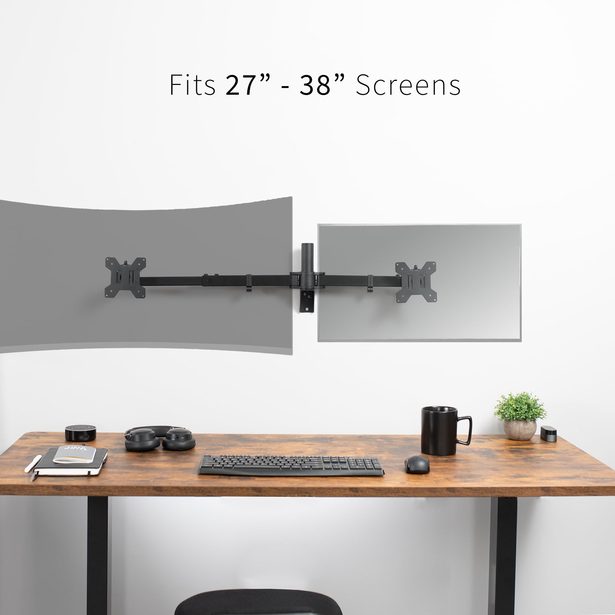 VIVO Steel Telescoping Flush Wall Mount for Dual 27" to 38" Ultra Wide Monitors