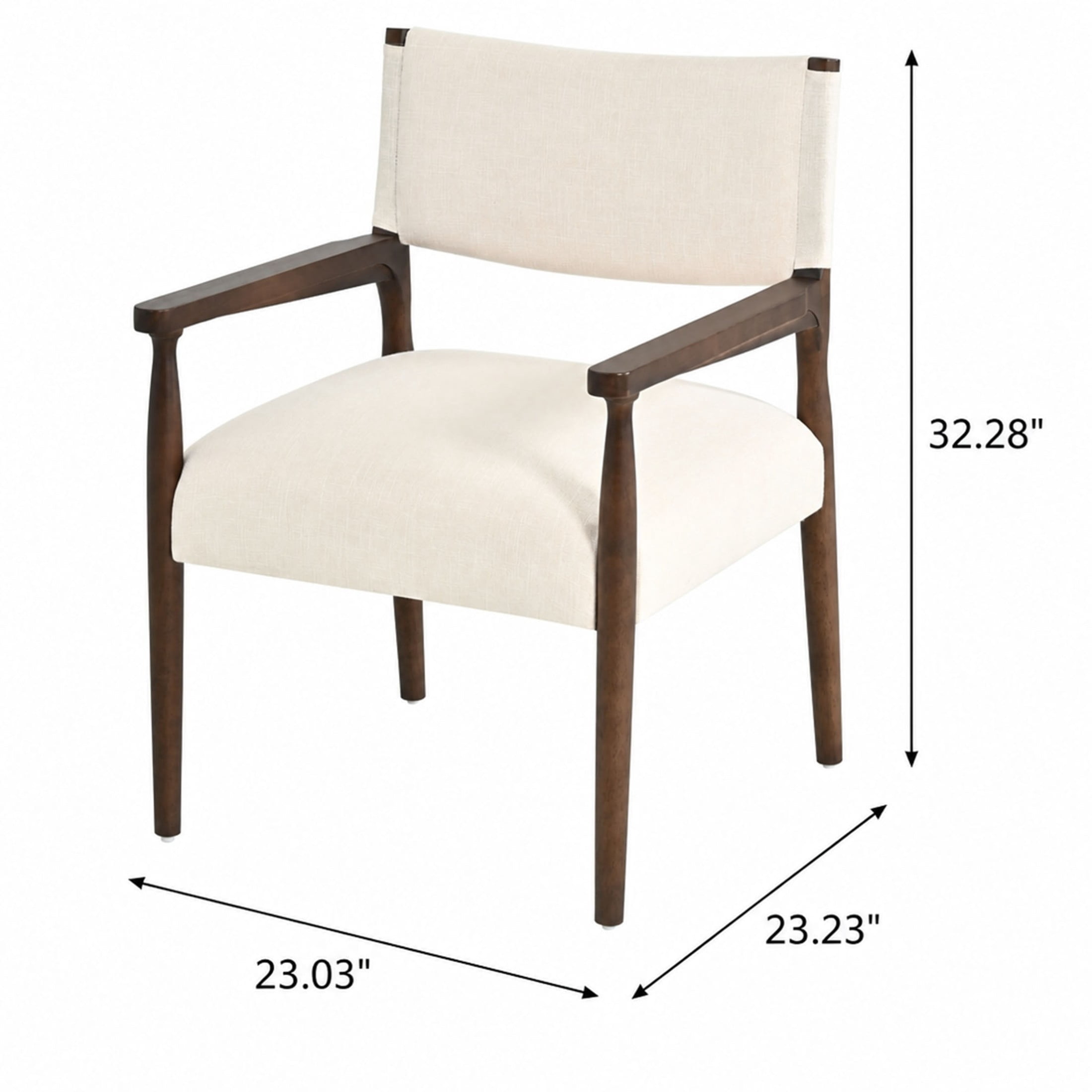 Christopher Knight Home Mid-Century Modern Upholstered Dining Arm Chairs, Beige+Walnut, Set of 2