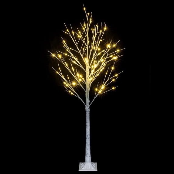 Ktaxon Artificial Christmas Tree without Leaves, Pre-lit Christmas Tree with 72 LED Lights, 5ft Xmas Tree with Metal Stand, White