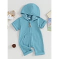 thumbnail image 3 of Arvbitana Infant Baby Boys Girls Hooded Jumpsuits Short Sleeve Zipper Footless Romper Solid Color Hood Bodysuits 3M 6M 12M Newborn Casual Outfit, 3 of 9