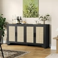thumbnail image 3 of Four Door Storage Cabinet, Natural Rattan Side Table for Dining Room, Bohemian Style Coffee Table for Living Room, Oak Entryway Console Table, 3 of 8