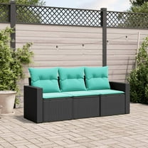 vidaXL 3 Piece Patio Sofa Set with Cushions Black Poly Rattan