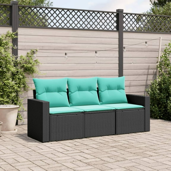 vidaXL 3 Piece Patio Sofa Set with Cushions Black Poly Rattan