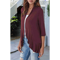 thumbnail image 6 of Women'S Open Front Cardigan 3/4 Sleeve Draped Soft Knit Sweaters Claret L, 6 of 7
