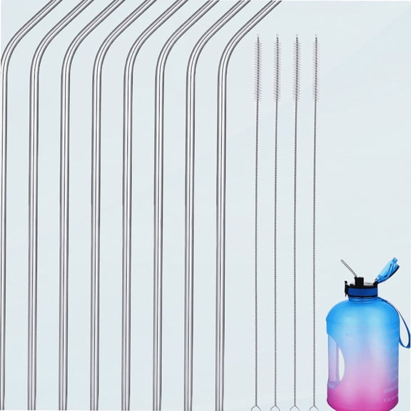 8 Pieces 14 Inch Stainless Steel Straws Long Drinking Straws for 100 oz Tumblers, Reusable Metal Drinking Straws Extra with 4 Pieces Cleaning Brush