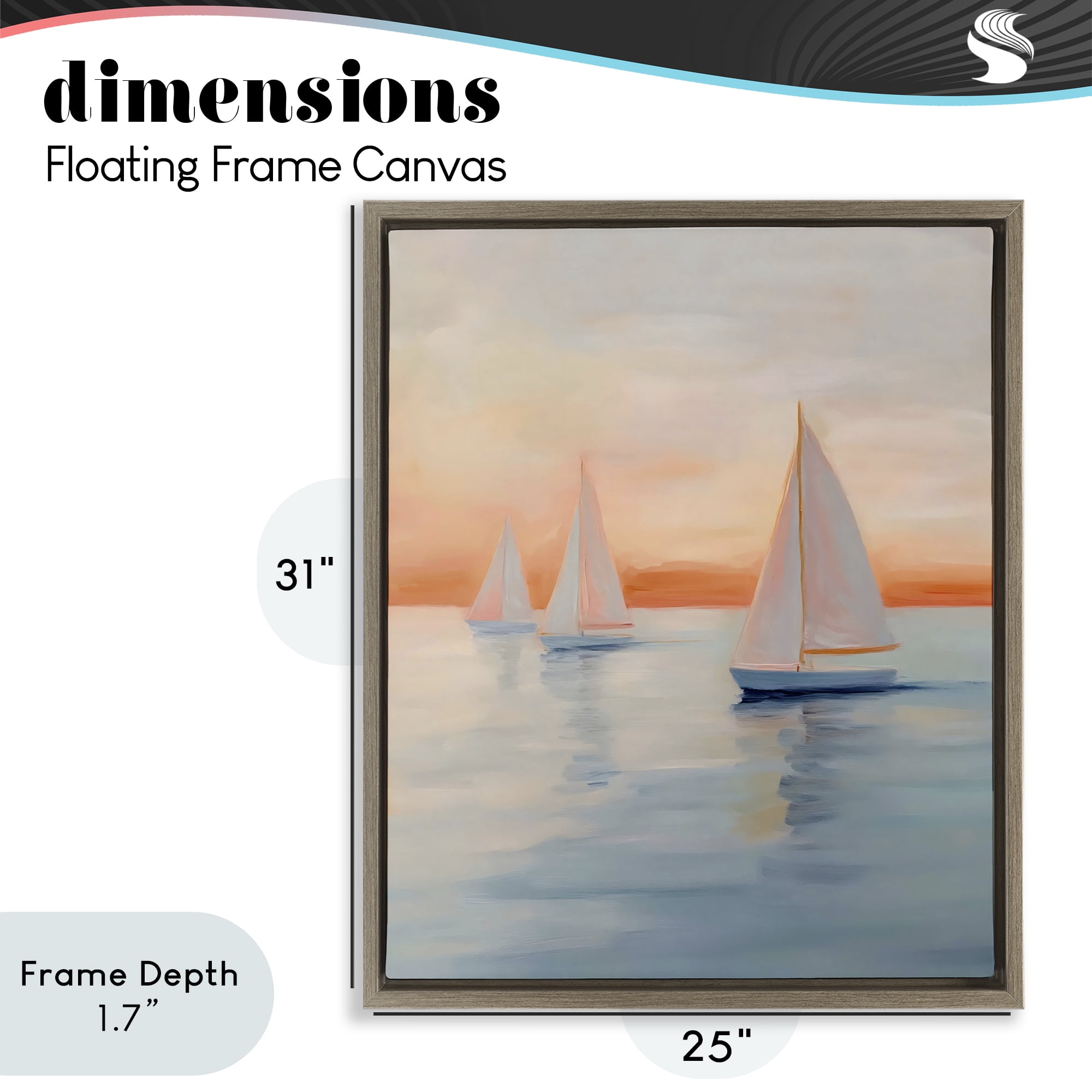 Stupell Industries Sunset Sailboats Over Calm Sea Brown Framed Floater Canvas Wall Art, design by Creative Studio