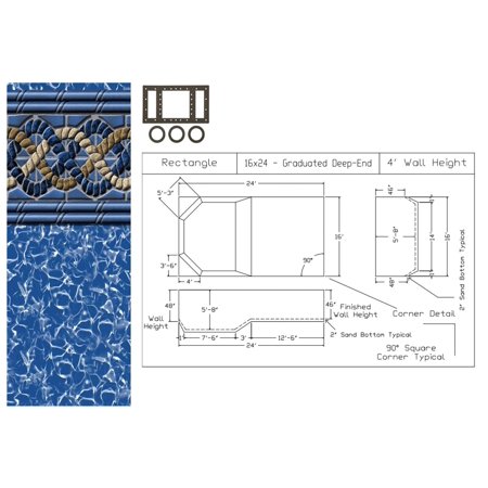 16  x 24  Rectangular Beaded Liners for Fanta-Sea Swimming Pools - 5½  Deep End  Mystri Gold