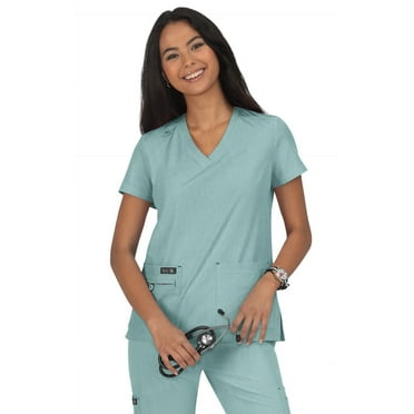 koi Basics Becca Women's 4-Pocket Stretch Scrub Top Women's Becca Scrub Top Heather Sage XXS