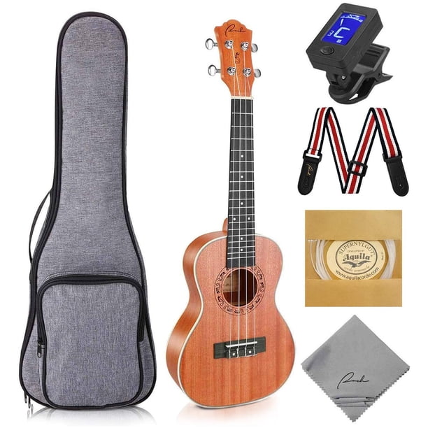 Ukelele de concierto Ranch Ukelele de madera de 23 pulgadas, kit profesional para adultos principiantes con 12 lecciones en línea, funda, afinador, correa, juego de cuerdas Aquila
