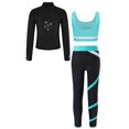 thumbnail image 2 of inhzoy Kids Girls Figure Ice Skating Outfits Long Sleeve Sweatshirt Jacket Crop Top with Practice Leggings Set Blue Green 12, 2 of 5