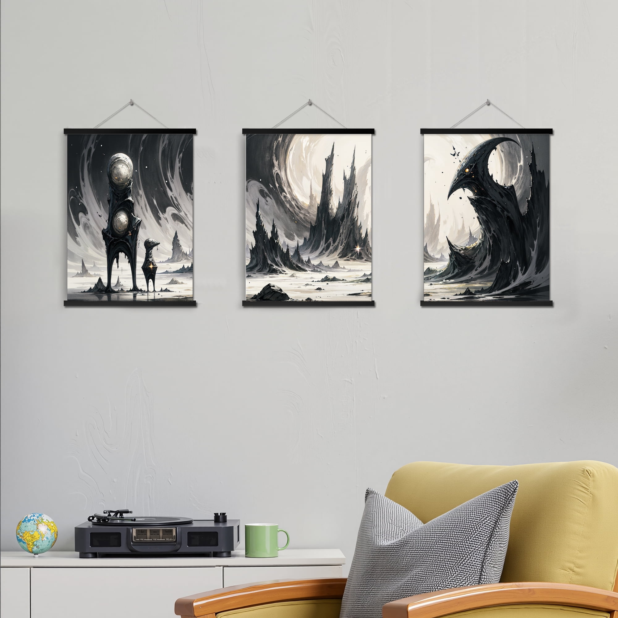 MAYEERTY Modern Abstract Wall Art Painting, Living Room Decor, Black Hanging Rod Frame, 15.7"x11.8"