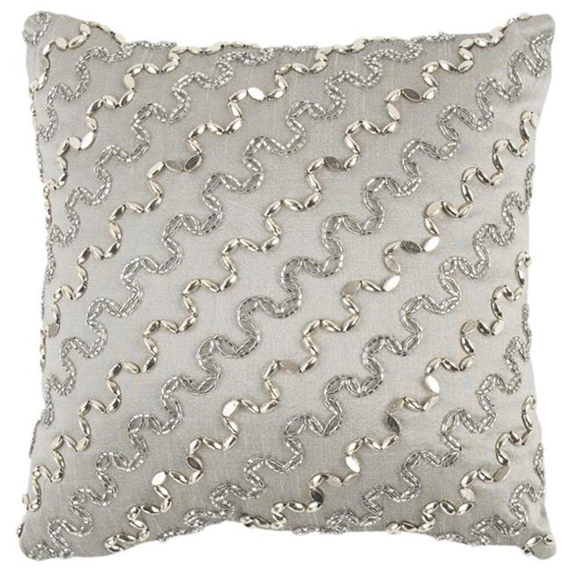 HomeRoots 403262 Lux Silver & Gold Beaded Chevron Throw Pillow