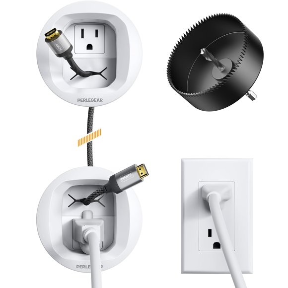 Perlegear in-Wall Cable Management Kit, TV Cord Hider for Wall Mounted TV and Speakers, Power and Low Voltage Wire Management. Includes Drill Templat