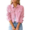 thumbnail image 1 of UKAP Veste en Jean à Manches Longues pour Femmes, Veste de Camionneur, Rose m, 1 of 2