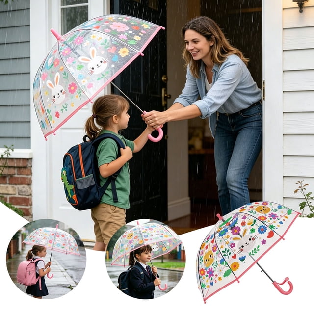 Tong Cute Animal Clear With Adorable Cat And Bunny Design For Girls Rainy Day