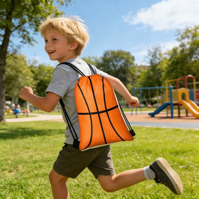 Ball-Themed Kids' Party Drawstring Backpack Pouch Polyester Birthday Gift Bag