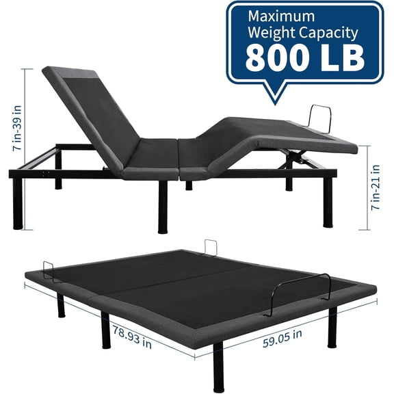 Acekid Queen Adjustable Bed Frame Bed Base With Massage Head Foot Incline 2 Built-in USB Ports LED Night Light Wireless Remote 4 Adjustable Legs Black