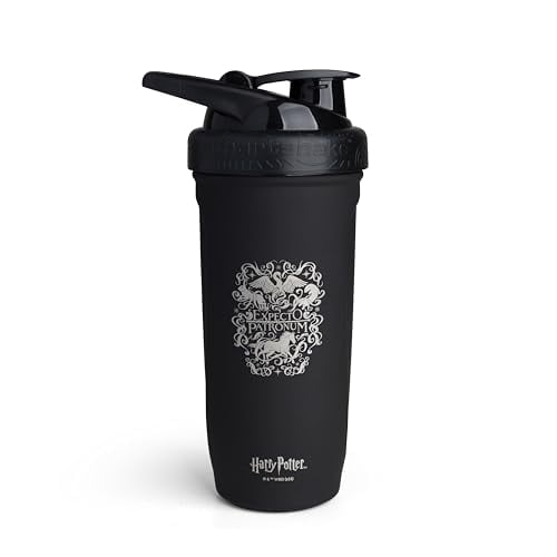 Smartshake Reforce Botella coctelera estilo Harry Potter Expecto Patronum de acero inoxidable (900 ML /30 oz) | Botella coctelera deportiva de resistencia ligera con tapa suave | A prueba de fugas, si