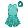 thumbnail image 2 of Miaeowve Kids Girls Ballet Dance Outfits Shiny Sequins Bowknot Cutout Back Gymnastic Leotard Dress Jazz Latin Dancewear Lake Green 12, 2 of 7
