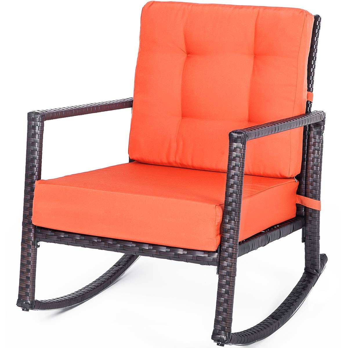 Merax Cushioned Rattan Rocker Chair Patio Glider Lounge Wicker Chair with Cushion(Orange Cushion) - image 4 of 5