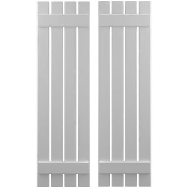 Ekena Millwork 15 1/2"W x 73"H Americraft Four Board (2 Batten) Exterior Real Wood Spaced Board-n-Batten Shutters (Per Pair), Primed