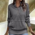 thumbnail image 2 of Sweatshirt for Women Button Down Lightweight Baggy Shirts Comfort Colors Sweatshirt Cute Tops Fall Outfits for Women Loose Fit Casual Shirts for Women Long Sleeve Tops,Dark Gray,L, 2 of 5