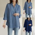 thumbnail image 5 of DondPO Long Sleeve Shirts Dress Shirts for Women Women's Plus Size Solid Pocket Loose Blouse Casual Button Long Sleeve Shirt Top Womens Tops Flannel Shirt Blue XL, 5 of 5