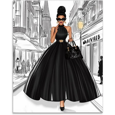 1PCS Fashionable Girl Wall Prints Vintage Wall Art Posters Wall Posters Prints for Walls Black Dress Girl Posters for Bedroom Artwork Aesthetic Posters for Bedroom Unframed 28x35cm Silver